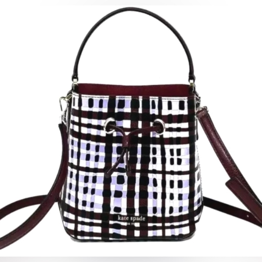 Kate Spade Eva Bucket small crossbody  Bag Purple Multi plaid - Picture 6 of 15